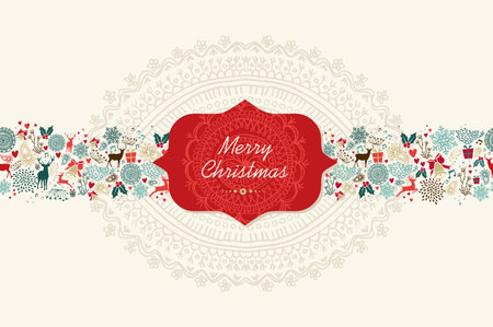 Vintage Christmas greeting card. Holidays elements seamless pattern background. EPS10 vector file organized in layers for easy editing.のイラスト素材