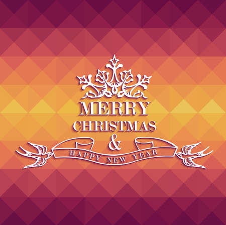 Merry Christmas vintage text label with colors triangle seamless pattern background. EPS10 vector file organized in layers for easy editing.のイラスト素材
