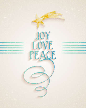 Vintage Merry Christmas Joy love and Peace text with geometric star greeting card illustration. EPS10 vector file organized in layers for easy editing.のイラスト素材