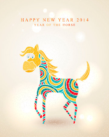 2014 Chinese New Year, colorful cartoon horse illustration.  のイラスト素材