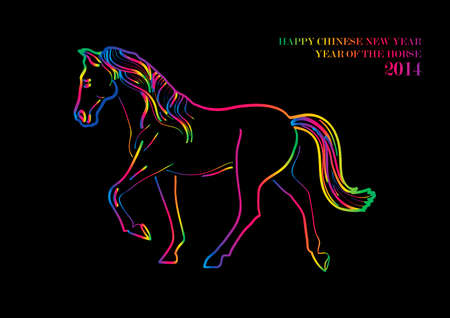 Chinese New Year 2014. Multicolor horse over black background.のイラスト素材