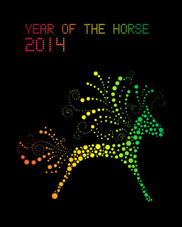 Chinese New Year 2014. Abstract Rainbow color horse over black background. のイラスト素材