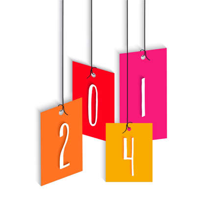 Happy new year 2014 holidays hangtag colors greeting card design background. のイラスト素材