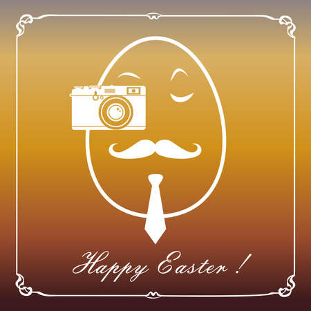 Decorative retro camera in eye hipster egg greeting card background. のイラスト素材