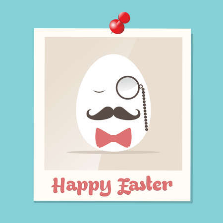 Happy hipster easter greeting card with retro Mr. egg in instant photo illustration. のイラスト素材