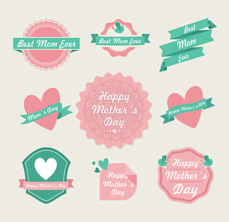 Set of cute design elements badges and labels in vintage style for Mothers day. のイラスト素材