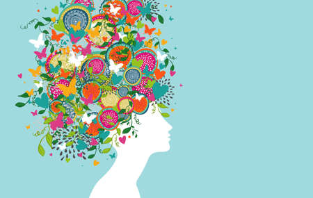 Beautiful woman profile, abstract hair design composition. のイラスト素材