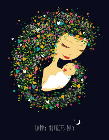 Happy Mothers day greeting card, woman and child hugging . のイラスト素材