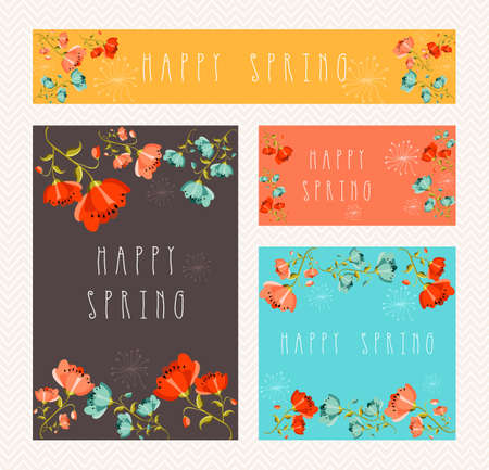 Spring invitation, thank you card, save the date cards, with colorful flowers composition.のイラスト素材