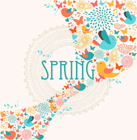 Spring greeting card with colorful elements composition. のイラスト素材