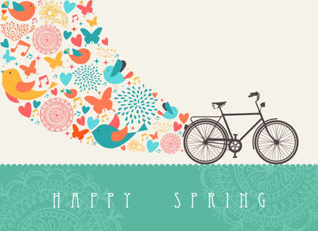 Spring concept greeting card with bicycle composition. のイラスト素材