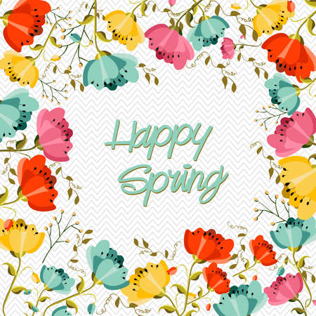 Springtime greeting card with colorful flowers composition. のイラスト素材