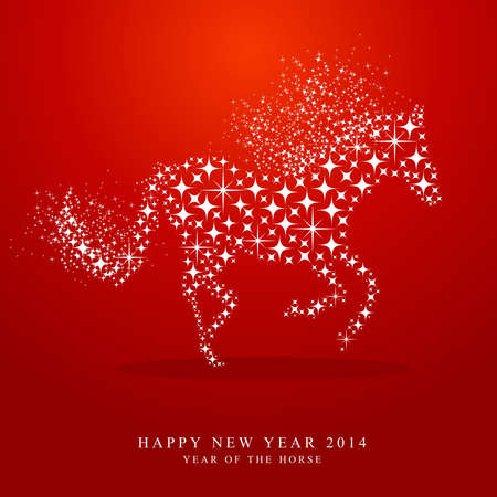Happy Chinese New Year of horse 2014 contemporary star shapes greeting card on red background. のイラスト素材