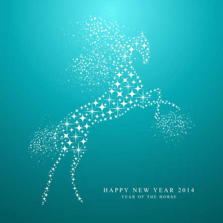 Happy Chinese New Year of horse 2014 contemporary star shapes greeting card on blue background. のイラスト素材