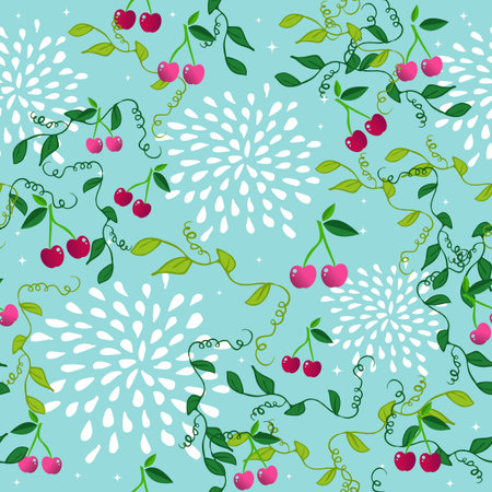 Summer seamless pattern with cherry. Restaurant menu design background.  vector file organized in layers for easy editing.のイラスト素材