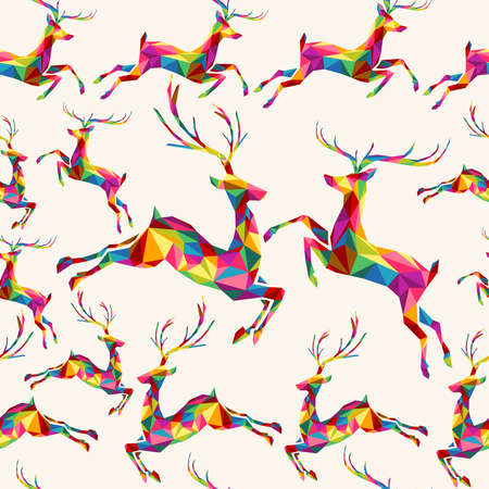 Christmas colorful geometric reindeer seamless pattern for fabric and wrapping paper. のイラスト素材