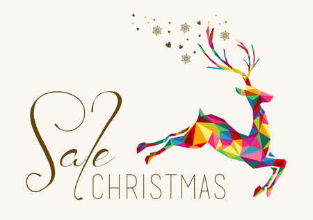 Christmas sale vintage retro background. Colorful triangle reindeer jump illustration.のイラスト素材