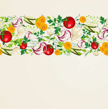 Colorful healthy food seamless pattern banner design for natural meals restaurant. EPS10 vector file organized in layers for easy editing.のイラスト素材