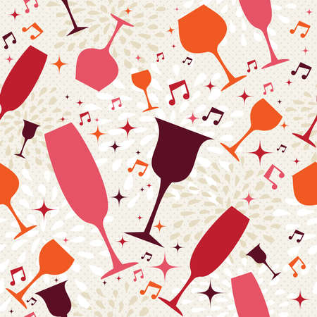 Drink and cocktail glasses seamless pattern background. Design for cover menu, wine list or restaurant card. EPS10 vector file organized in layers for easy editing.のイラスト素材
