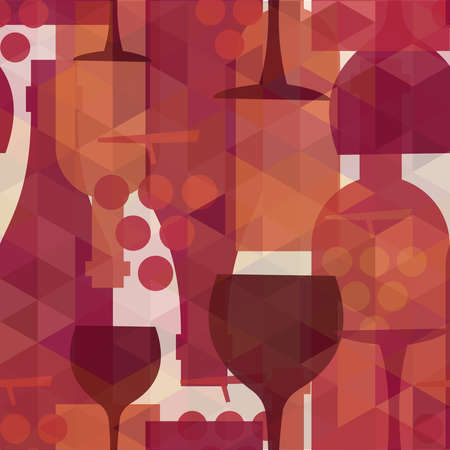 Wine and drink abstract seamless pattern illustration background with bottles, glasses and grapes.  EPS10 transparent vector file organized in layers for easy editing.のイラスト素材