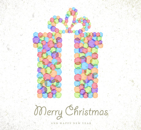 Merry Christmas watercolor stains gift box shape greeting card background. EPS10 vector file organized in layers for easy editing.のイラスト素材