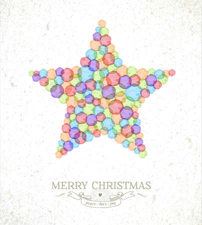Merry Christmas watercolor stains xmas star shape greeting card background. EPS10 vector file organized in layers for easy editing.のイラスト素材