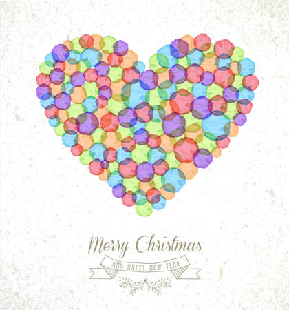 Merry Christmas watercolor stains love heart shape greeting card background. EPS10 vector file organized in layers for easy editing.のイラスト素材