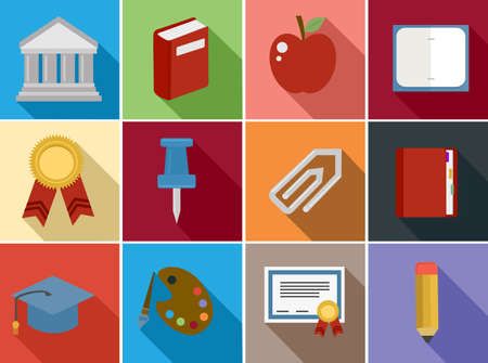 Flat icons concept design set for Education and Back to school. Website and app elements. EPS10 vector file organized in layers for easy editing.のイラスト素材