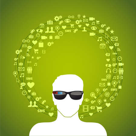 Smart glass wearable device technology and app cloud concept. EPS10 vector file organized in layers for easy editing.のイラスト素材