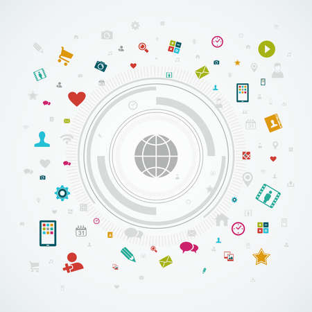 Social media network world concept. App icon splash circle illustration. EPS10 vector file organized in layers for easy editing.のイラスト素材