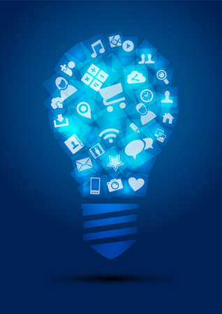 Social media idea on light bulb shape composition with network icons concept. vector file with transparency layers.のイラスト素材