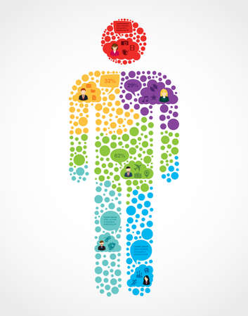 Social media network infographic on man shape concept. vector file organized in layers for easy editing.のイラスト素材