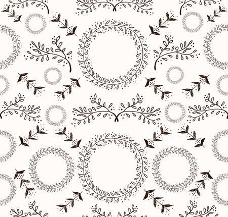 Abstract black and white doodle floral seamless pattern hand drawn texture background. のイラスト素材