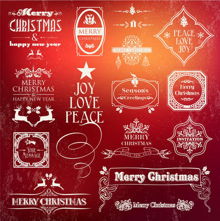 Christmas vintage label set. Decorative elements for greeting cards, print poster and web design. EPS10 vector file organized in layers for easy editing.のイラスト素材