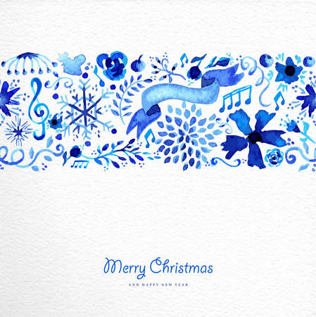 Hand drawn watercolor Christmas elements seamless pattern . のイラスト素材