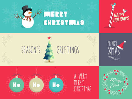 Set of flat design elements for Christmas season. Ideal for greeting card, poster and web banner. EPS10 vector file organized in layers for easy editing.のイラスト素材