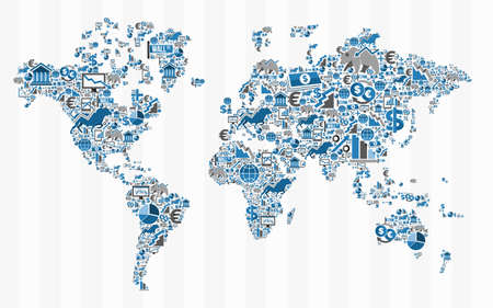 Stock exchange finance world map concept illustration. Ideas for book cover, brochure and web presentation. EPS10 vector file.のイラスト素材