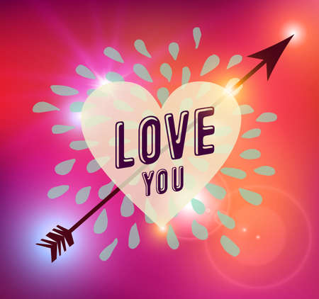 Happy Valentines Day abstract blurred background with defocused colorful light and heart love illustration. Ideal for greeting card, poster and cover design .のイラスト素材