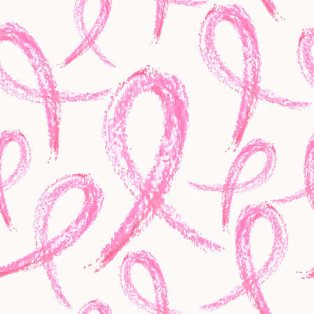 Global collaboration breast cancer awareness concept illustration. Seamless pattern background made of hand drawn ribbon symbols. のイラスト素材