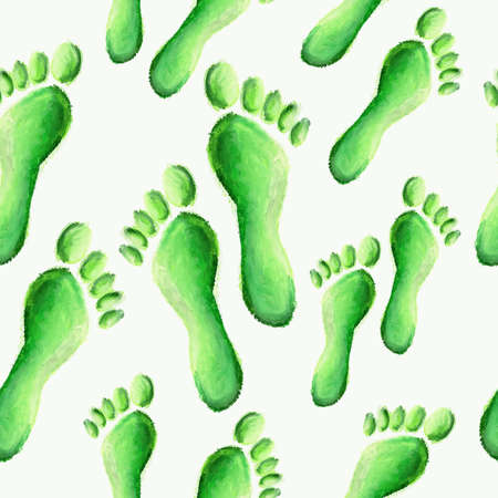 Hand made green footprint seamless pattern background. Ecology and environment concept illustration. EPS10 vector file organized in layers for easy editing.のイラスト素材