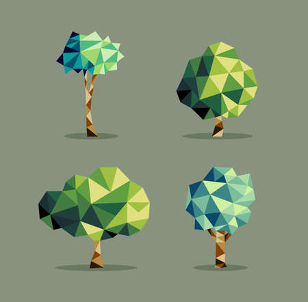 Set of polygonal origami polygonal tree icon illustration. Ideal for web icon, ecology brochure and botany book cover. EPS10 vector file.のイラスト素材