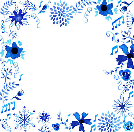 Hand made watercolor flowers and leaves vintage illustration. Ideal frame for wedding, anniversary and happy birthday card. EPS10 vector file.のイラスト素材