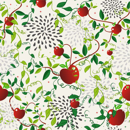 Red apple food seamless pattern illustration. Ideal for menu, book cover and fabric.  vector file.のイラスト素材