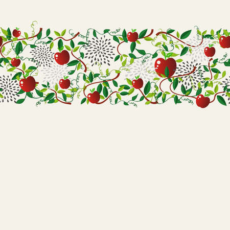 Red apple food seamless pattern garland illustration. Ideal for menu, book cover and fabric.  vector file.のイラスト素材