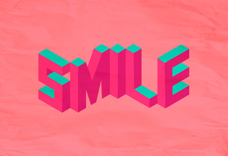 Isometric text Smile quote idea with paper sheet design background illustration. Ideal for create...