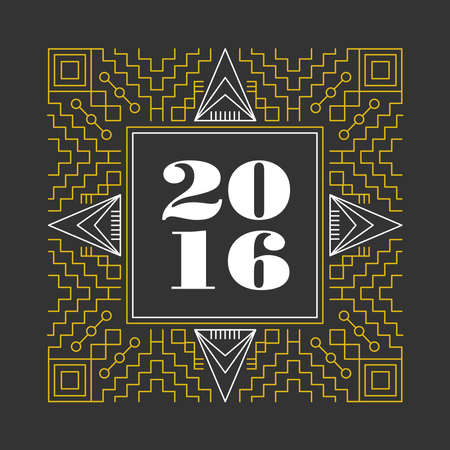 New Year 2016 retro vintage hipster line monogram frame in geometric line style design. Ideal for greeting card and print poster. EPS10 vector file.のイラスト素材