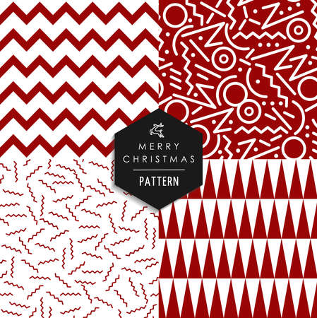 Merry Christmas retro 80s style seamless pattern set. のイラスト素材