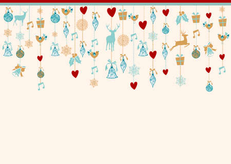 Merry Christmas card background hanging decoration ornament elements baubles composition. EPS10 vector file.のイラスト素材