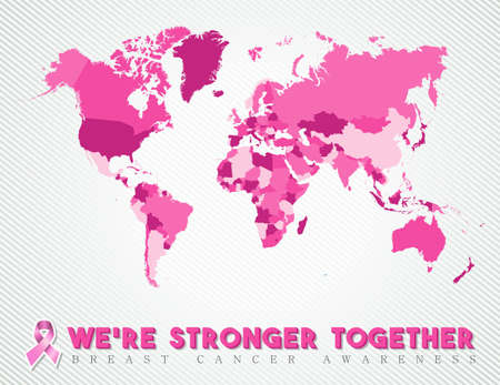 United against breast cancer pink worldwide map global concept art for awareness month.  EPS10 vector.のイラスト素材
