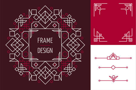 Set of art deco mono line frame designs and lettering geometry elementsのイラスト素材